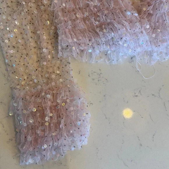 NWOT Dyspnea AUS pink hand beaded ruffle tulle cardigan - Picture 3 of 3